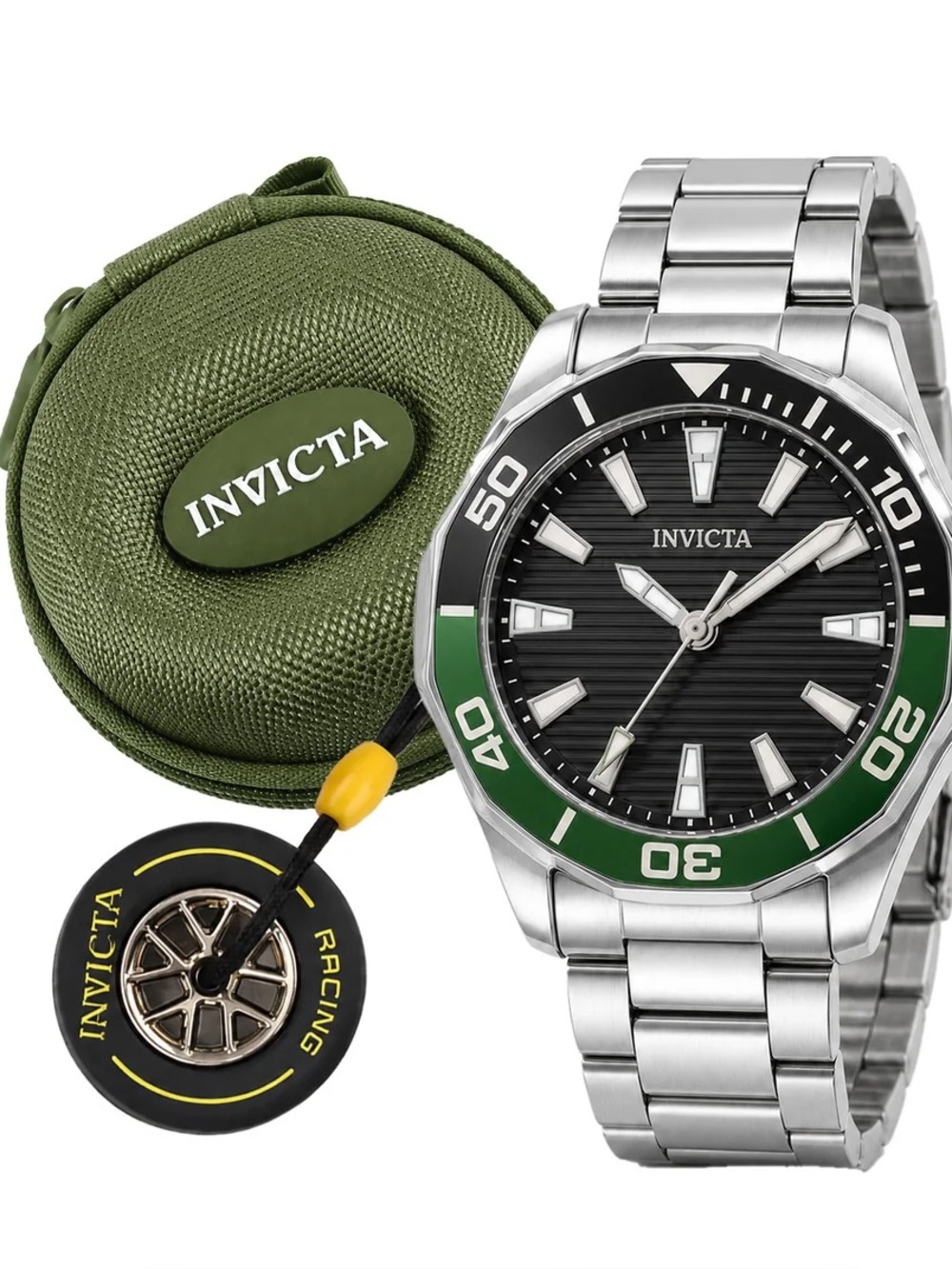 Invicta Pro Diver Watch & Case Bundle — Green